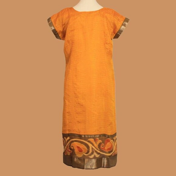 Yellow and Blue Silk Kurta with Gold Border | Muvvas Boutique - Picture 5 of 5